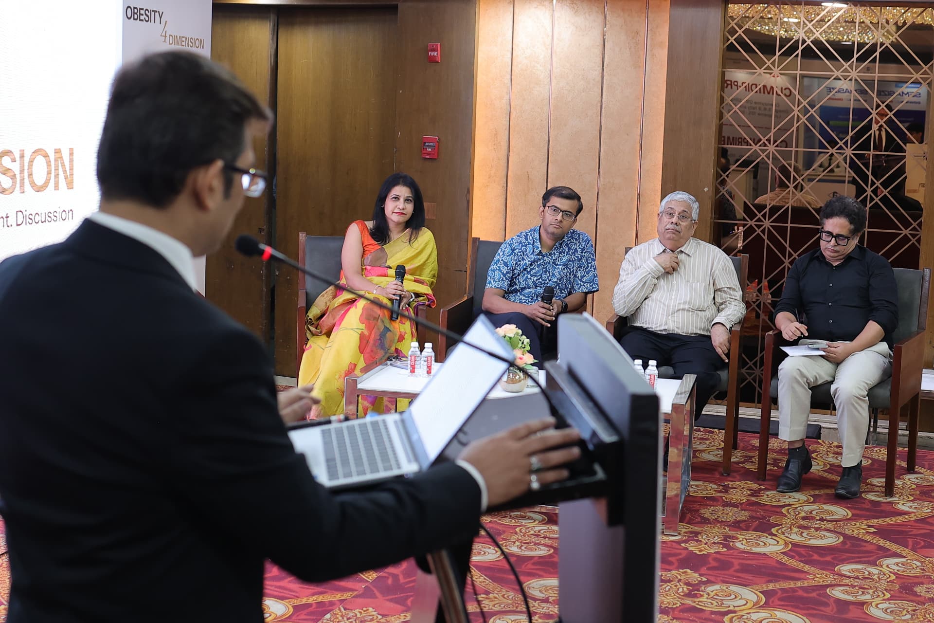 Dr Amit Chhabra speaking with the faculty panel during the Obesity 4 Dimension CME at Radisson Blu, Kaushambi