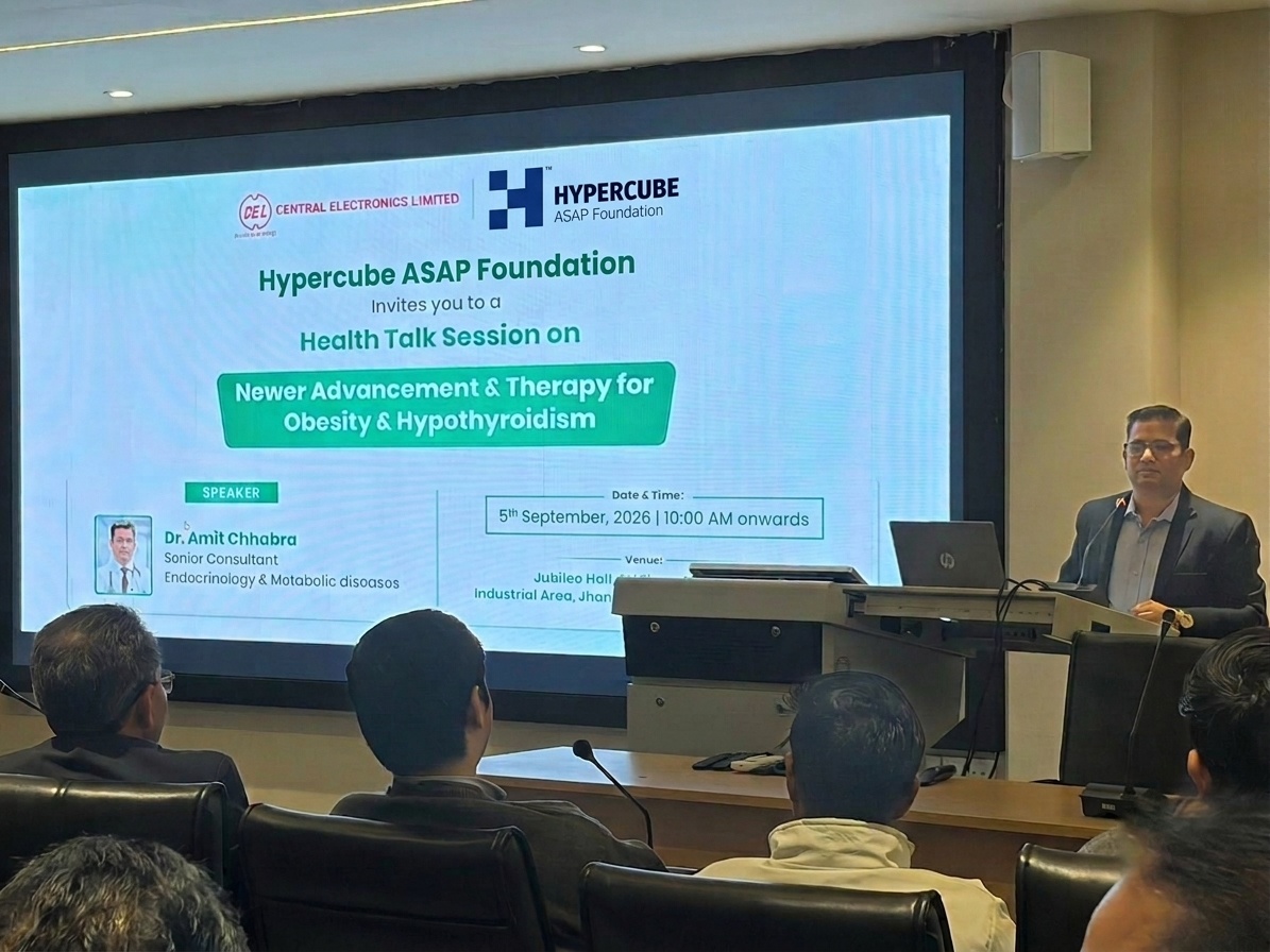 Dr Amit Chhabra delivering the obesity and hypothyroidism health talk at Central Electronics Limited